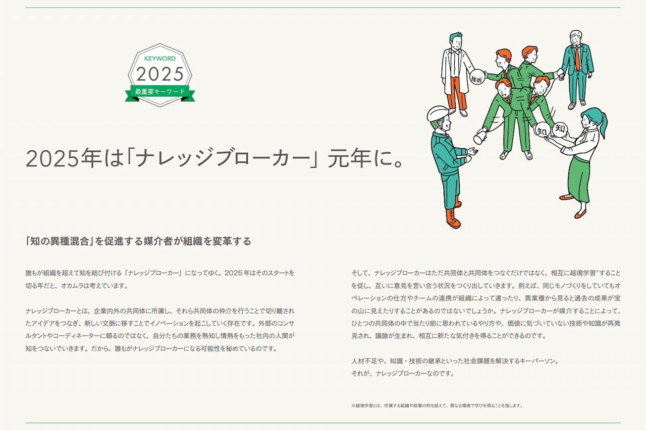 人口減少や人財不足、技術・知識の継承といった課題解決の鍵を握るのがナレッジブローカーだとオカムラでは考える
